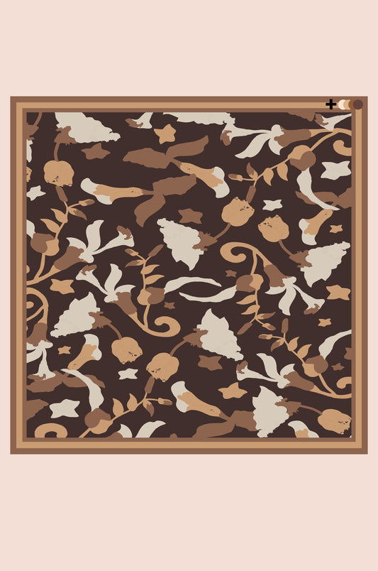 Botanical Wrap - Dark Brown Silk Scarf